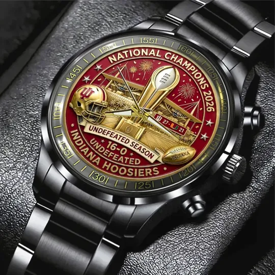 Discover Hoosiers Football 2025 National Champions Black Stainless Steel Watch