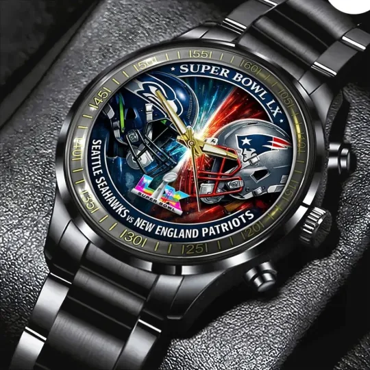 Patriots Super Bowl LX 2025 Black Stainless Steel Watch