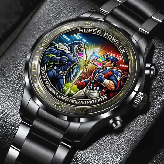 Discover Patriots Bowl LX 2025 Black Stainless Steel Watch