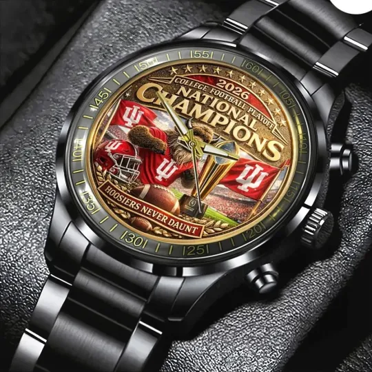 Discover Hoosiers Football 2025 National Championship Black Stainless Steel Watch