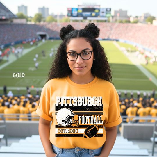 Pittsburgh Football Vintage Gameday Distressed Athletic Graphic Black and Gold T shirt