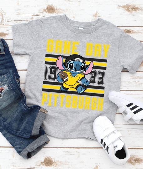 Discover Pittsburgh Kids Football Shirt, Stitch Pittsburgh Game Day, Cute Cartoon Sports Top for Toodler and Youth