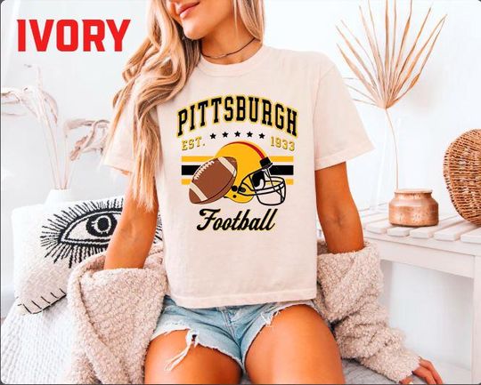 Discover Vintage Pittsburgh Football cropped Tshirt Pittsburgh Shirt Football T-shirt