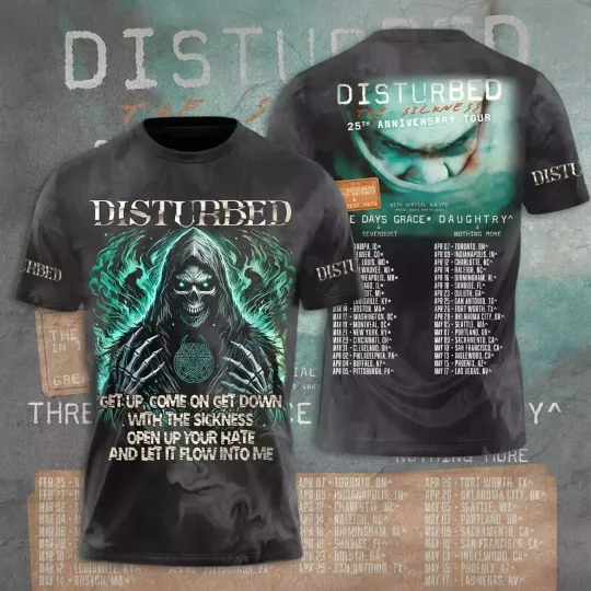 Discover Disturbed 2025 Tour Date 3D T-Shirt