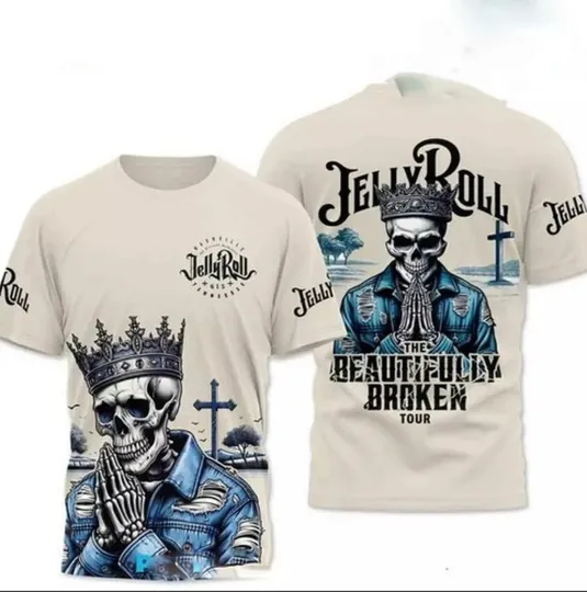Discover Jelly Roll The Beautifully Broken Tour Biege 3D T-Shirt