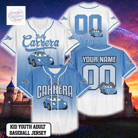 Discover Personalized Sally Carrera Baseball Jersey, Custom Disney Cars Baseball Shirt, Matching Disney Trip Outfit, Disneyland Birthday Gift
