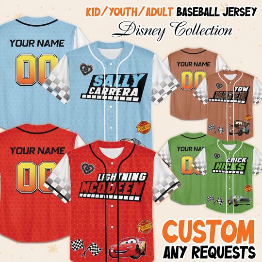 Discover Custom Disney Cars Cosplay Baseball Jersey, Cars Movie Characters, McQueen n Friends Jersey, Matching Baseball Jersey Team