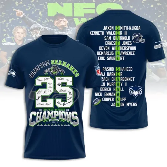 Discover Hot!!! Seattle Seahawk 2025 NFC West Champions 3D Shirt S-5XL