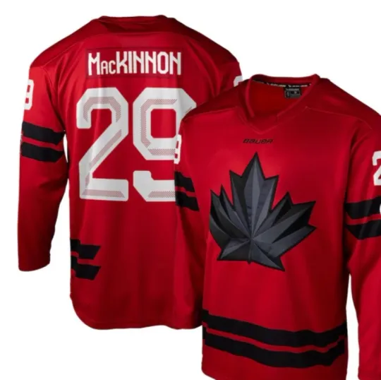 Discover Mens Bauer Olympic NHL Nathan MacKinnon Red Hockey Canada 2026 Semi Pro Jersey