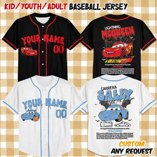 Discover Custom Disney Lightning McQueen and Sally Halloween Baseball Jersey, Baseball Team Outfit, Adult Youth Toddler Jersey, Gift for Disney Fans