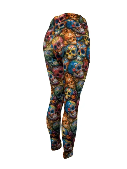 Discover Bright Colorful Sugar Skulls Leggings