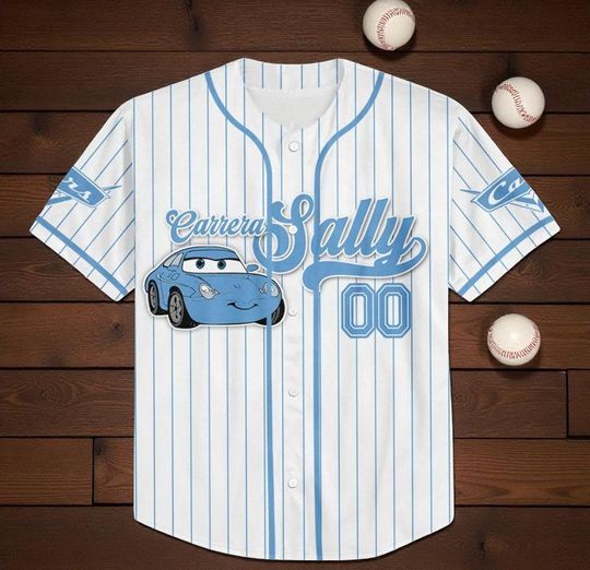 Discover Custom Disney Cars Sally Carrera Baseball, Custom Cars Baseball Jersey Team, Personalized Jersey, Disney Baseball Team Outfit, Cars Land Tee