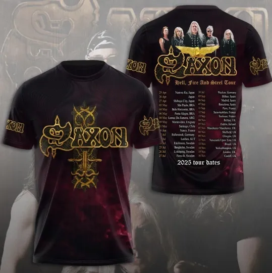 Discover Saxon Hell Fire And Steel Tour 2025 3D T-Shirt