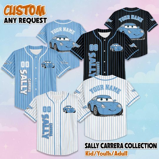 Discover Personalized Sally Carrera Baseball Jersey, Custom Disney Cars Baseball Shirt, Matching Disney Trip Outfit, Disneyland Birthday Gift