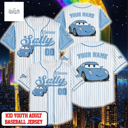 Discover Personalized Sally Carrera Baseball Jersey, Custom Disney Cars Baseball Shirt, Matching Disney Trip Outfit, Disneyland Birthday Gift