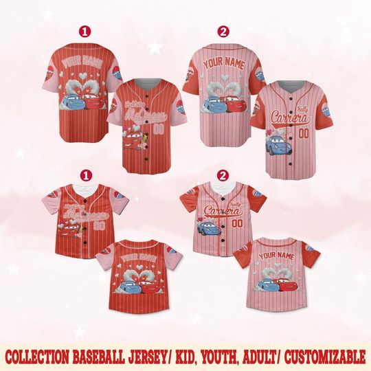 Discover Personalized Mcqueen & Sally Love Baseball Jersey, Valentine 2026 Baseball Jersey, Custom Disney Valentine Jersey for Him Her NHNP01