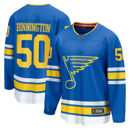 St Louis Blues Jordan Binnington Fanatics Blue Home 2026 Breakaway NHL Jersey