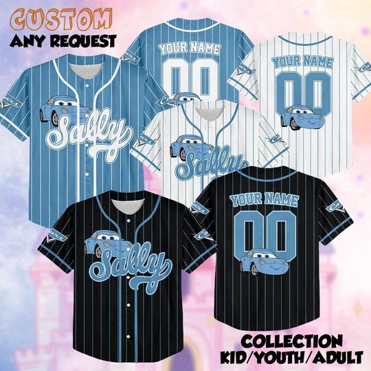 Discover Personalized Sally Carrera Baseball Jersey, Custom Disney Cars Baseball Shirt, Matching Disney Trip Outfit, Disneyland Birthday Gift