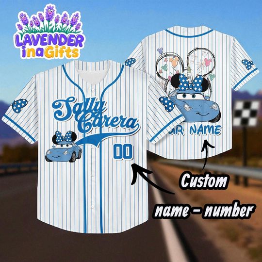 Discover Custom Sally Carrera Disney Cars Baseball Jersey, Personalized Pixar Racing Shirt with Name Number, Family Matching Outfit