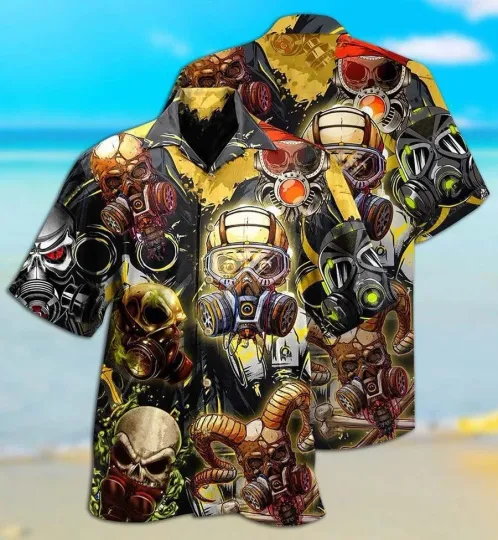 Discover Skull Aloha Hawaiian Shirt For Summer   Skull Sign Style poison resistant mask S