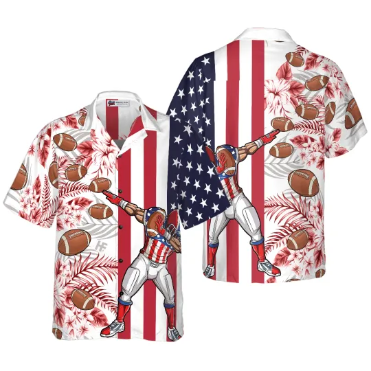 Discover Dabbing Football American Flag Tropical Aloha Hawaiian Shirt For Summer Colorful