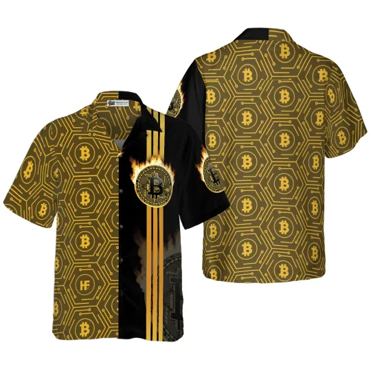 Discover Bitcoin Flame Hawaiian Shirt For Summer Colorful Hawaiian Shirt Outfit For Men W