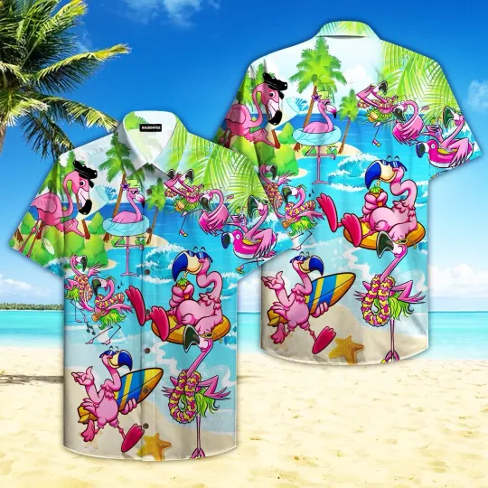 Discover Pink Flamingo On Beach Summer Hawaiian Shirt Unisex Adult Hw4738