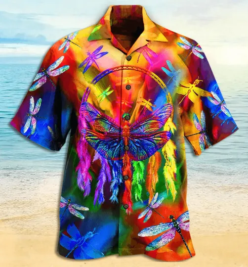 Dragonfly Rainbow Hawaiian Shirt For Summer Dragonfly Colorful Love Life Hawaiia