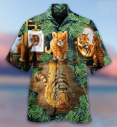 Discover Cat And Tiger Hawaiian Shirt For Summer Monstera Leaves Best Colorful Cool Cat H