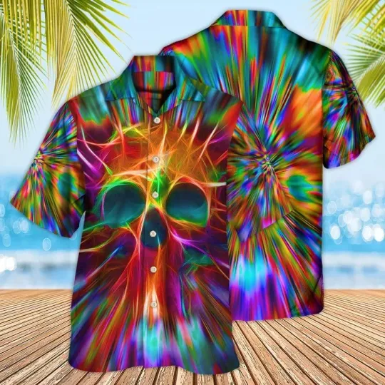 Discover Skull Aloha Hawaiian Shirt For Summer   Skull Rainbow Color Love Style Hawaiian