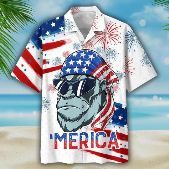Discover Gorilla Aloha Hawaiian Shirts For Summer Independence Day USA Flag Pattern Meri