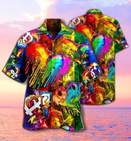 Discover LGBT Aloha Hawaiian Shirt For Summer   LGBT Dragon Love Life Hawaiian Shirt   Dr