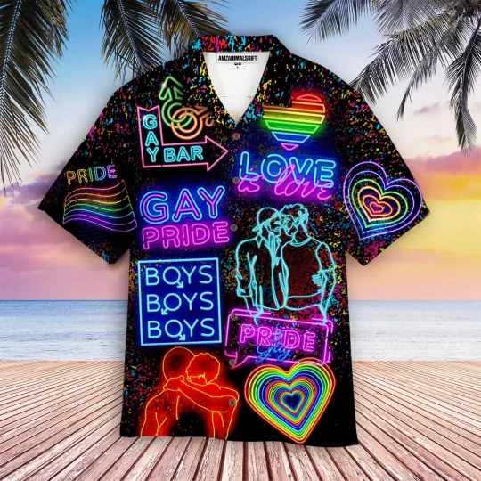 Discover LGBT Aloha Hawaiian Shirts For Summer Neon Pride Month LGBT Aloha Hawaiian Shirt
