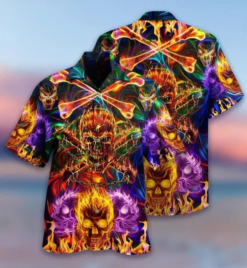Discover Skull Aloha Hawaiian Shirt For Summer   Skull Fire Angry Hawaiian Shirt   Fire