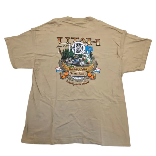Vintage Hanes Haarleyy Davidson Tan Utah Hog Rendezvous T-Shirt