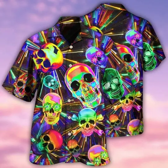 Discover Skull Aloha Hawaiian Shirt For Summer   Skull Smile Happy And Fullcolor Hawaiia