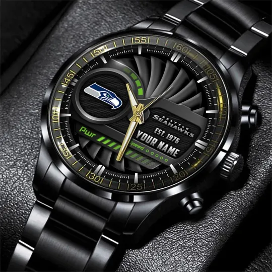 Discover Seattle Football Team Seahawkss Black Stainless Steel Watch, Gift For Fans