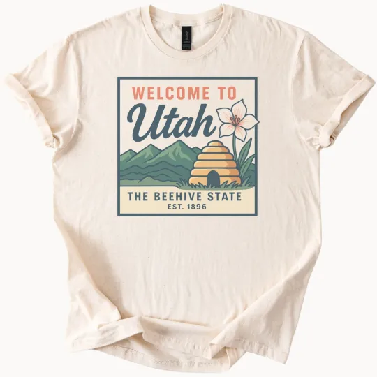 Discover Utah Beehive State Graphic Tee Welcome to Utah T Shirt Mountain Flower Art