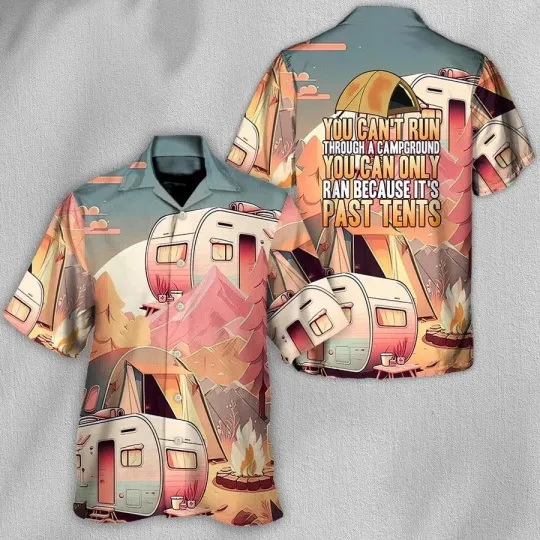 Discover Camping Aloha Shirt Camping Funny Art Hawaiian Shirt For Summer Cant Run Through