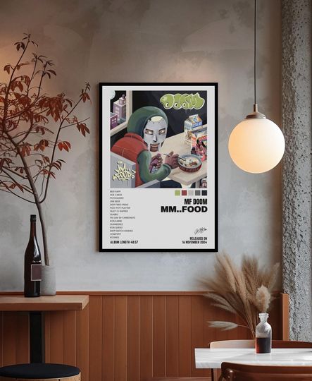 Discover MF Dooom Poster | MM..FOOD Album Cover Print | Y2K Aesthetic Wall Art | Hip Hop Icon Signed Bedroom Decor | Rap Tracklist Merch | Dooom Gift