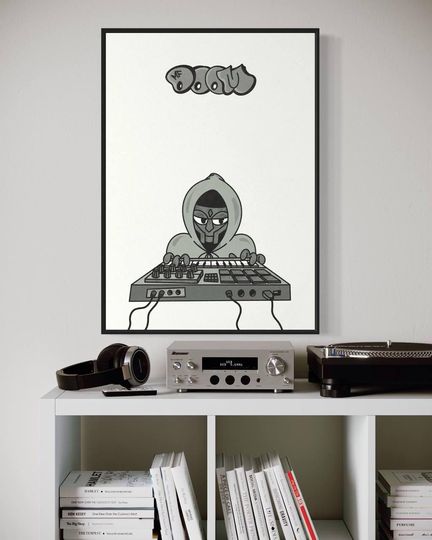 Discover MF Dooom Poster  Lo-Fi Hip-Hop Producer Art  Retro DJ Cartoon Print