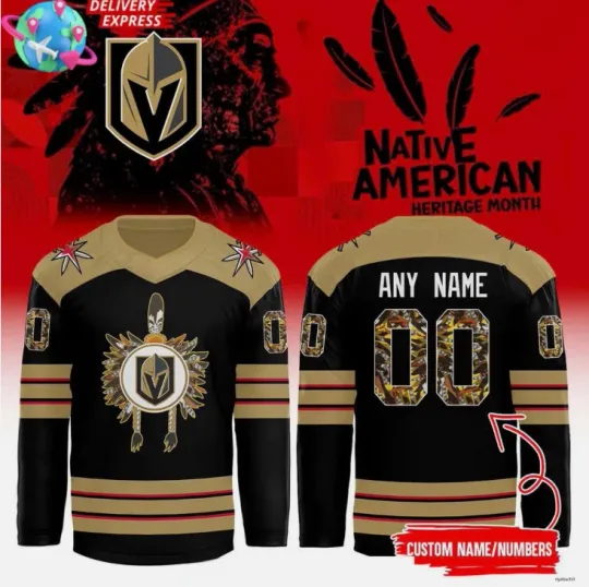 Discover Custom Vegas Golden Native American Heritage Month 2025 Hockey Jersey