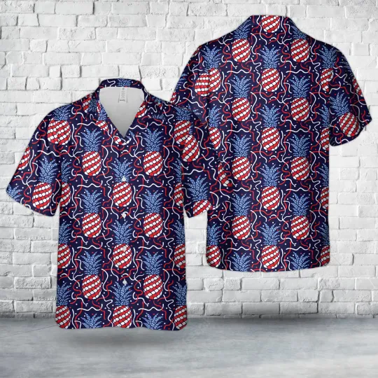Discover American Flag Pineapples Patriotic Hawaiian Shirt