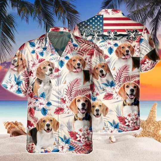 Discover Beagle Aloha Hawaiian Shirts For Summer Dog Tropical Independence Day USA Flag H