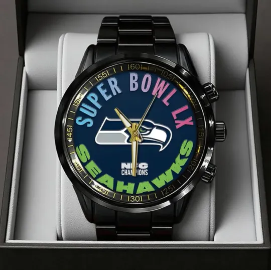 Discover Seattle Seahawk 2025 Champions Black Stainless Steel Watch
