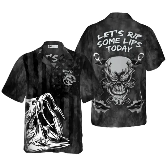 Discover Rippin Lips Skull Fish Skeleton Fishing Aloha Hawaiian Shirt For Summer Colorful