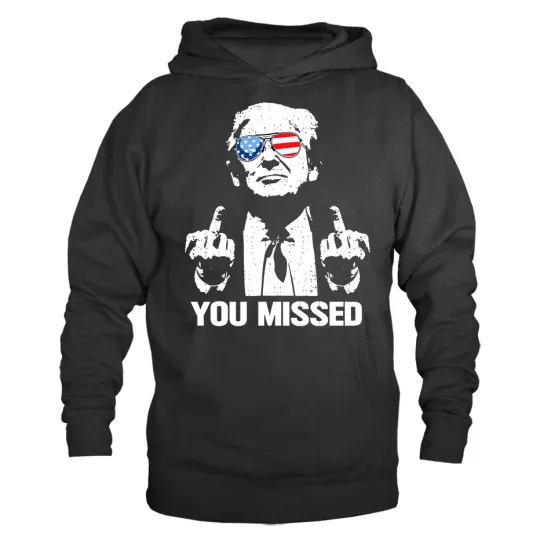 Discover Donald Trump 2024 Rally Shooting You Missed Middle Finger MAGA Political Hoodie