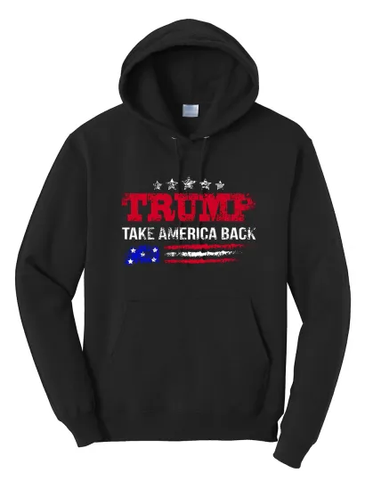 Discover Trump Take America Back Distressed Flag Black Hoodie MAGA 2024 Election