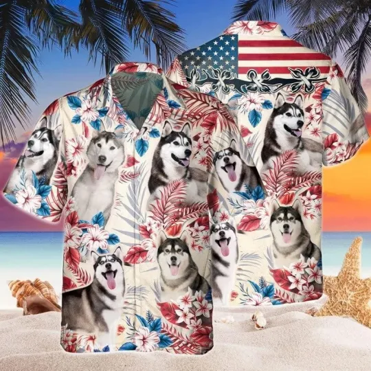 Discover Siberian Husky Aloha Hawaiian Shirts For Summer Dog Tropical Independence Day US