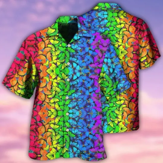 Discover LGBT Aloha Hawaiian Shirt For Summer   LGBT Colorful Rainbow Butterfly Hawaiian
